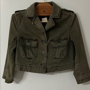 Anthropologie Heihei Jacket Women's 2 Olive Utility Cropped Military Style